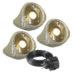 Set iluminat gradina Season Lights G5.3 2W, model pietre, 3 bucati, incl. becuri LED si transformator