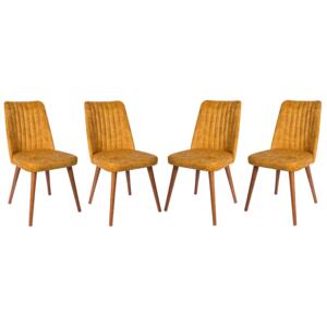 Set 4 scaune Gold galben mustar cu picioare lemn maro