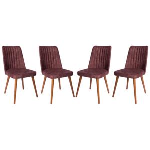 Set 4 scaune Gold mov cu picioare lemn maro