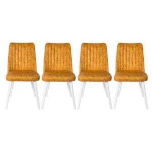 Set 4 scaune Gold galben mustar cu picioare lemn alb