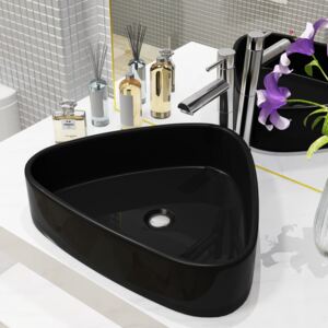 Chiuvetă de baie, negru, 50,5x41x12 cm, ceramică, triunghiular
