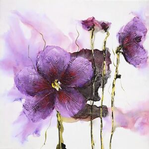 Tablou pictat manual Lilies Pink 60x60 cm