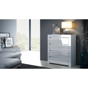 TECO3 - Comoda 80 cm, cu 4 sertare pentru dormitor, living, dining, birou - Alb Lucios
