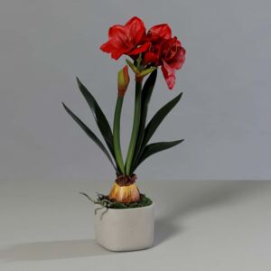 Floare artificiala Amaryllis rosu in ghiveci - 59 cm