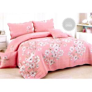 Cuvertura de pat, 2 Persoane, 5 Piese, Bumbac, Roz, Floral