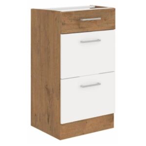 Cabinet inferior, alb extra lucios HG/stejar lancelot, VEGA D40 3S BB