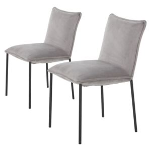 Set de 2 scaune tapitate Vail, catifea/metal, gri/negru, 82 x 56 x 46 cm