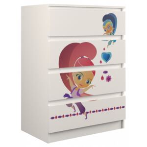 TECO24 - Comoda 70 cm, cu 4 sertare pentru camera copiilor - Shimer si Shine, Minnie, Pirat