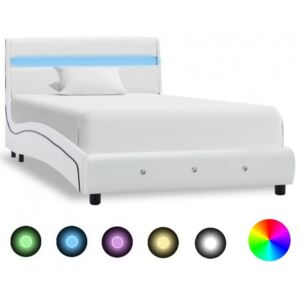 Cadru de pat cu LED alb 90 x 200 cm piele ecologica