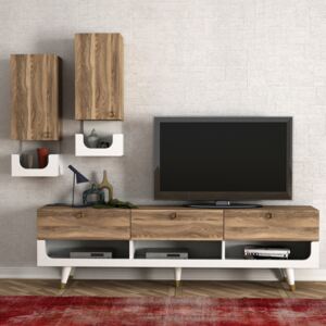 Set comodă TV și dulap de perete cu aspect de lemn de nuc Rea