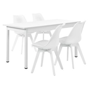[en.casa]® Masa de bucatarie/salon Lidia, alba, desin elegant (140 x 60cm) 4 scaune albe capitonate