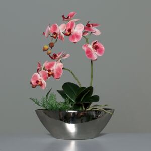 Orhidee artificiala alb-roz in ghiveci - 40 cm