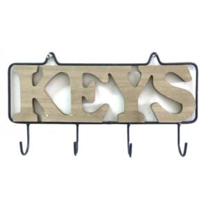 Suport chei, din lemn, cu cadru metalic, 26 cm lungime