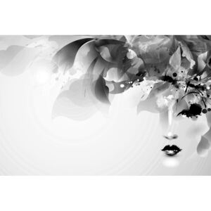 Obraz módna ženská tvár s abstraktnými prvkami v čiernobielom prevedení