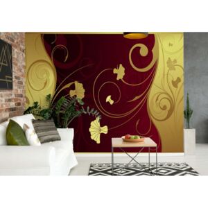 Fototapet GLIX - Luxury Gold And Red Floral Swirl + adeziv GRATUIT Tapet nețesute - 368x254 cm