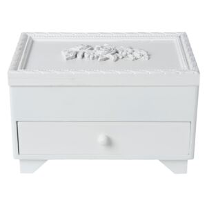 Caseta bijuterii lemn alb cu sertar compartimentata 20x14x13 cm