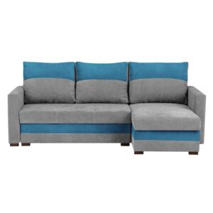 Canapea pe colț, extensibilă, cu 3 locuri și spațiu pentru depozitare Melart Frida, gri - albastru