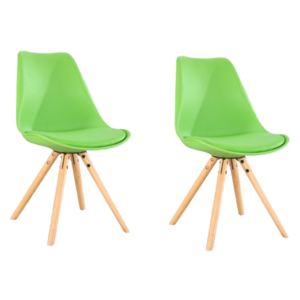 Set 2 scaune din plastic cu picioare din lemn si sezut tapitat cu piele ecologica Ice Green, l46xA43xH81,5 cm
