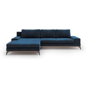 Canapea extensibilă cu înveliș de catifea Windsor & Co Sofas Astre, pe partea stângă, albastru