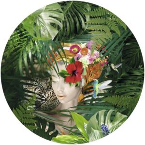 Tablou sticla rotund Jungle Girl Face Ø 20 cm