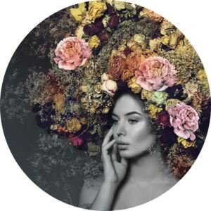 Tablou sticla rotund Woman & Flowers II Ø 20 cm