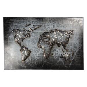 Tablou din metal gri Harta Lumii