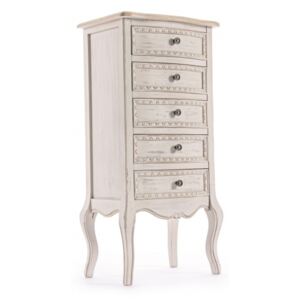 Cabinet din lemn de Paulownia si MDF, cu 5 sertare Clarisse Ivoir, l48xA35xH100 cm