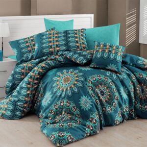Lenjerie de pat cu cearșaf Hula Turquoise, 200 x 220 cm