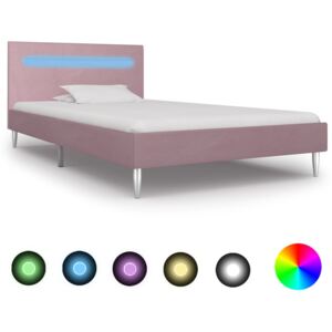 Cadru de pat cu LED-uri, roz, 90 x 200 cm, material textil