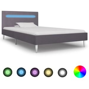 Cadru de pat cu LED-uri, gri, 90 x 200 cm, material textil