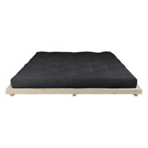 Pat dublu din lemn de pin cu saltea Karup Design Dock Comfort Mat Natural/Black, 160 x 200 cm