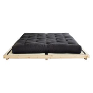 Pat dublu din lemn de pin cu saltea și tatami Karup Design Dock Comfort Mat Natural/Black, 160 x 200 cm