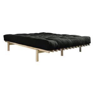 Pat dublu din lemn de pin cu saltea Karup Design Pace Comfort Mat Natural/Black, 180 x 200 cm
