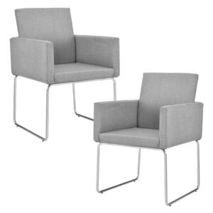 [en.casa] Set Elegance 2 scaune bucatarie, 82 x 54 cm, metal/textil, cu cotiere, gri deschis