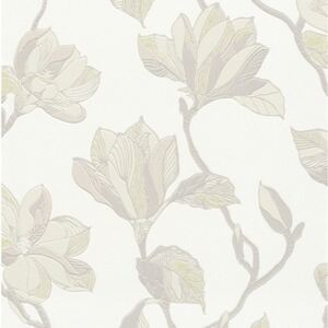 Tapet model floral magnolii multicolore pe fundal bej, D610239E