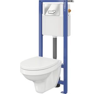 Set WC incastrabil cu vas WC alb, capac WC si clapeta WC crom