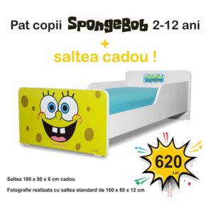 Pat copii Start Sponge Bob 2-12 ani cu saltea cadou