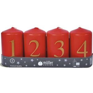 Set lumanari Advent, H 9 cm, rosu, 4 buc