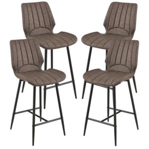 [en.casa]® Set 4 bucati scaune bar Planica, 102,5 x 46,5 cm, imitatie piele/metal, maro inchis