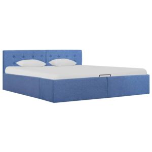 Cadru de pat hidraulic cu ladă, albastru, 160 x 200 cm, textil