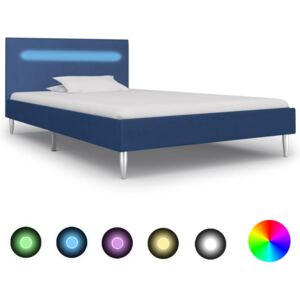 Cadru de pat cu LED-uri, albastru, 90x200 cm, material textil