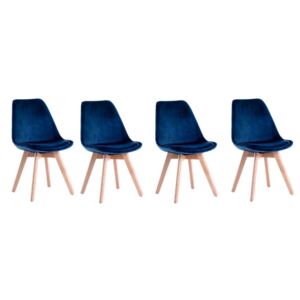 Set de scaune din catifea stil scandinav BLUE GLAMOUR 3 + 1 GRATIS