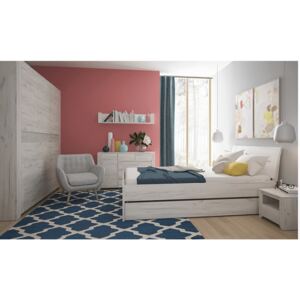 Ansamblu dormitor (dulap, pat 160x200, 2 x noptieră), alb craft, ANGEL