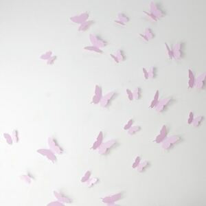 Set 12 autocolante 3D Ambiance Butterflies, roz