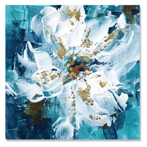 Tablou Canvas - Floare Alba, Fundal Albastru, Petale Aurii