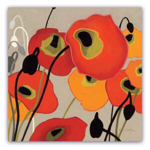 Tablou Canvas - Floral, Vintage, Papadii, Rosu, Galben