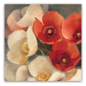 Tablou Canvas -Floral, Vintage, Papadie, Alb, Rosu