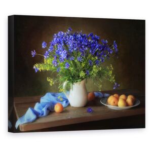 Tablou Canvas - Natura Moarta Cu Albastrea si Caisele, Blue, Buchet, Floare