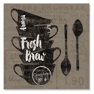 Tablou Canvas - Cafea pe panza III, Alb negru, Ceasca, Lingura, Gri
