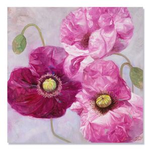 Tablou Canvas - Flori de maci I, Roz, Verde, Gri